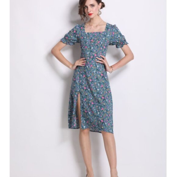 Floral temperament in the long slimming temperament slit skirt - Picture 3 of 4